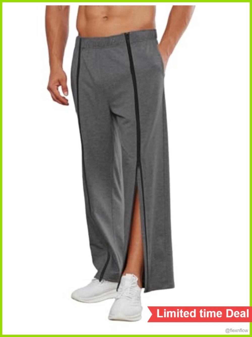 Mens Tear Away Full Zip Sweatpants Post Surgery Recovery Open Bottom